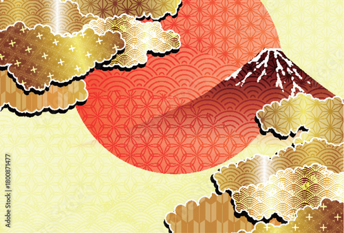 富士山　和柄　年賀状　背景	