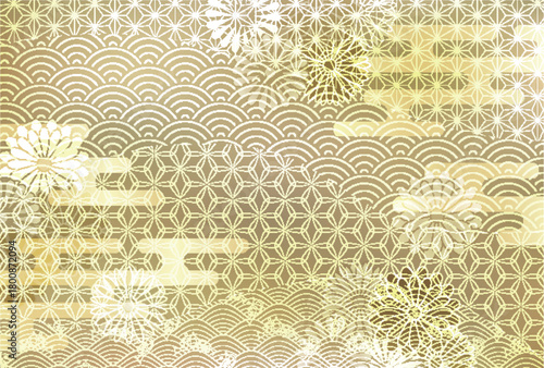 和柄　菊　年賀状　金　背景	