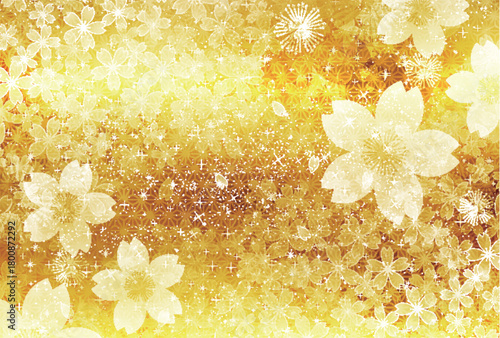 和柄　桜　年賀状　金　背景	