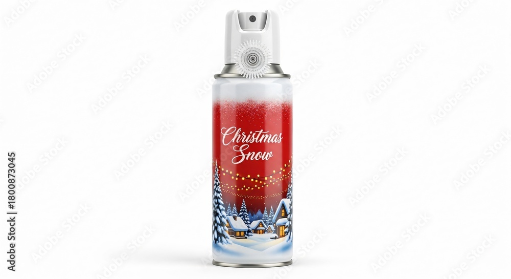 Obraz premium Christmas Snow Spray Can with Winter Village Scene and Twinkling Lights