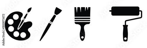 Paint tools for the artist or home improvement project design,paint brush icon set. Vector illustration.Paint icon logo design. paint brush sign and symbol. paint roller icon vector