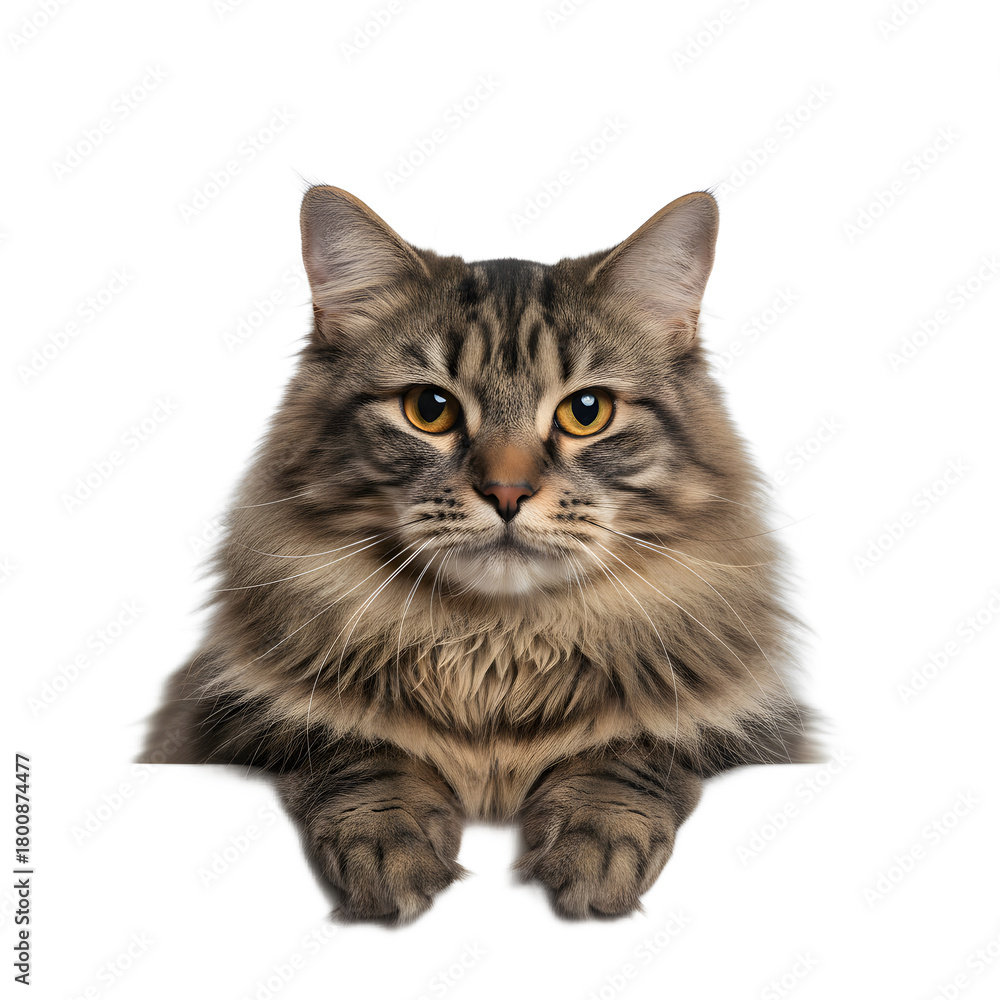 Fototapeta premium Transparent background Cute cat expression carrying transparent paper looking at camera for unique and interesting commercial advertising