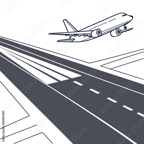 Illustration of an airplane taking off from a runway isolated on, symbolizing travel, transportation, and the aviation industry