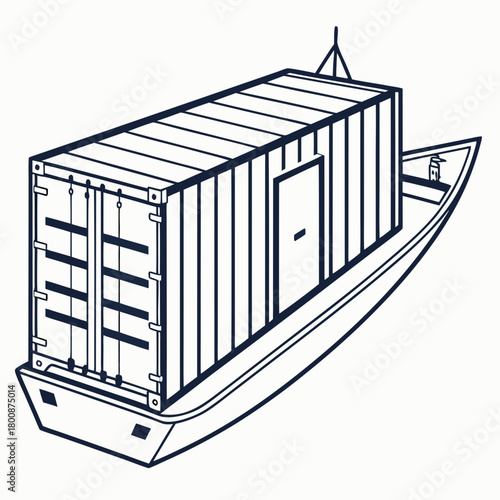 Illustration of a shipping container on a boat isolated on, a creative concept combining freight transport with maritime travel and unique housing