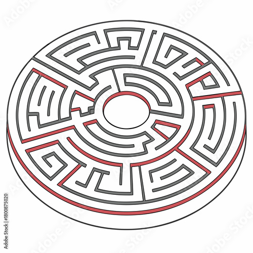 Circular maze with a solution path isolated on the labyrinth is a complex system of paths or tunnels in which it is easy to get lost