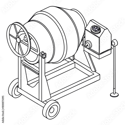 Illustration of a concrete mixer isolated on, a machine used to mix cement, sand, and water to create concrete, often used in construction sites