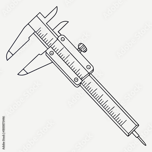 Detailed illustration of a caliper, a precision measuring instrument used in engineering and manufacturing, isolated on