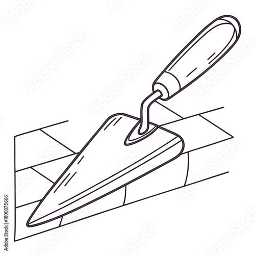 Illustration of a trowel laying bricks, isolated on the trowel is used to spread mortar and is a tool for bricklaying and masonry work vector drawing