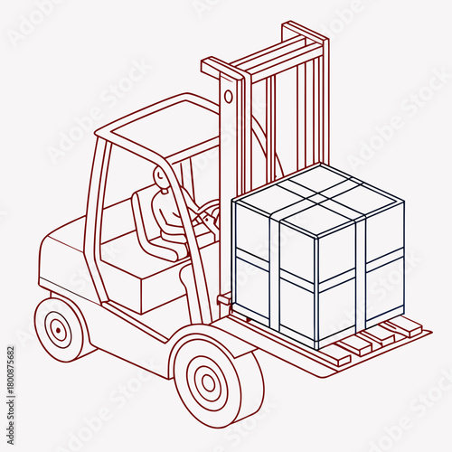 Illustration of a forklift carrying a box, isolated on the forklift is a vehicle used to lift and move materials over short distances vector drawing