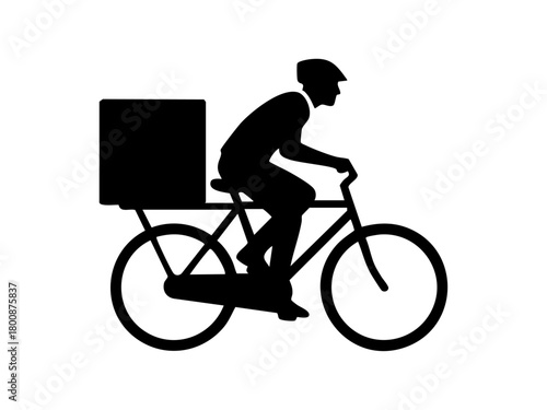 Fast urban bicycle delivery rider silhouette, carrying package, representing eco-friendly, modern city service and efficient express logistics.