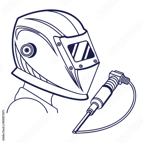 Illustration of a welder wearing a protective mask and holding a welding torch, showcasing safety and craftsmanship isolated on