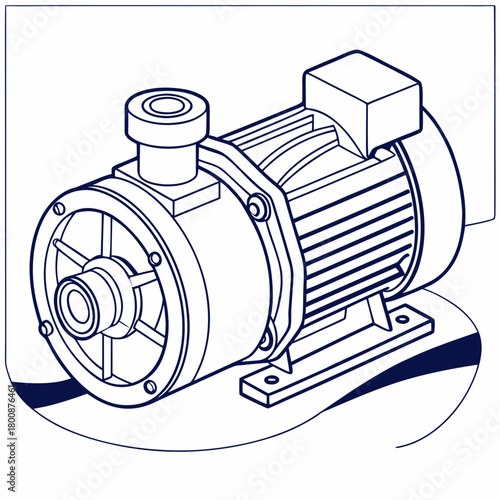 Detailed illustration of an electric water pump, isolated on, ideal for technical diagrams and product specifications in engineering contexts