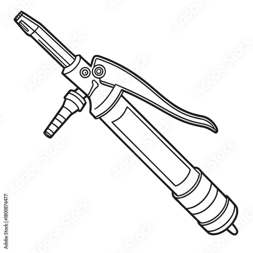 Illustration of a grease gun, a tool used for lubricating machinery and equipment, isolated on ideal for technical drawings and educational materials