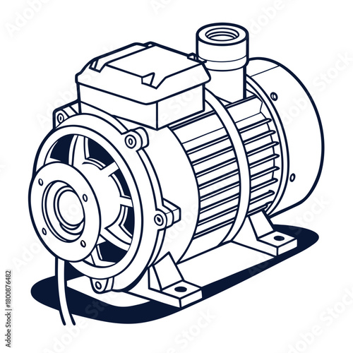 Detailed illustration of an electric water pump, isolated on, perfect for technical diagrams and product specifications in engineering contexts