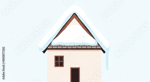Illustration of a cozy house covered in snow, isolated on, showcasing winter charm and architectural simplicity in a minimalist design