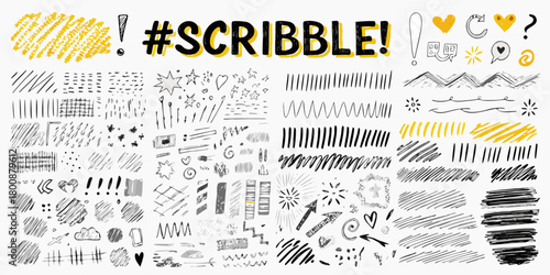 Collection of hand drawn scribble elements and textures for design projects