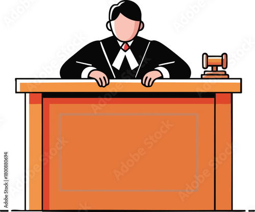 Judge Behind Wooden Courtroom Desk With Gavel Ready To Rule On A Case
