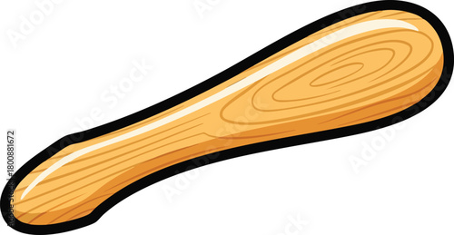 Simple Wooden Spoon Kitchen Utensil With Smooth Curve And Wood Grain Texture Isolated On White Background