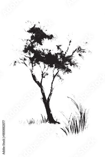 Quiet Windswept Ink Tree Study