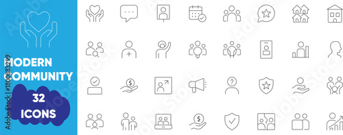 Modern Community Icons: Minimal designs for social and urban life.
