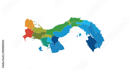 A colorful, segmented map of Panama showcasing its political divisions and provinces, isolated on a white background.