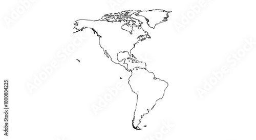 Outline map of the Americas, showing the continents of North and South America, Central America, and the Caribbean islands.
