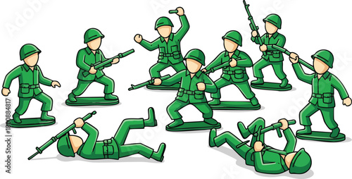 Pixel Art Toy Soldiers In Various Action Poses On A White Background