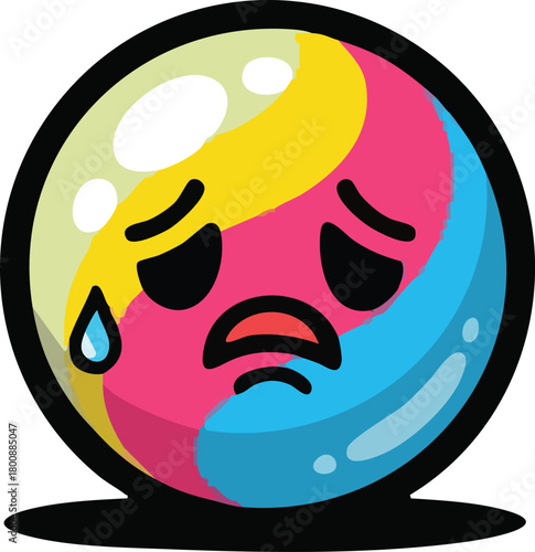 Sad Colorful Beach Ball With Tears And A Frowning Face