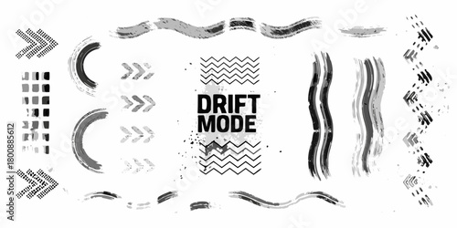 Collection of abstract grunge brush strokes and graphic elements with drift mode text