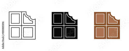 Chocolate bar icon set vector on white background. bite, sweet, dessert, symbol.