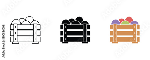 Wooden crate filled with fresh produce vector on white background.