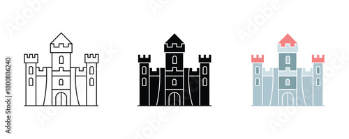 Castle icon set vector on white background. architecture, fortress, medieval, symbol.