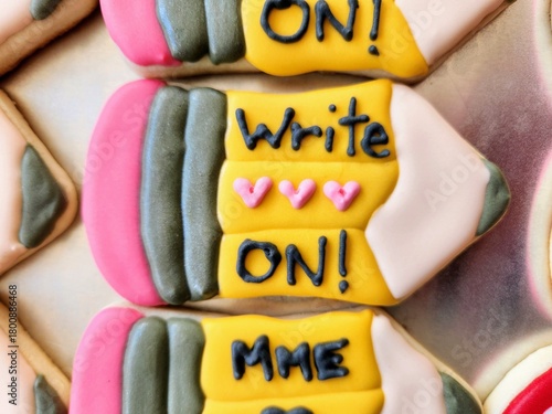 Playful Pencil-Shaped Cookie with “Write On!” Icing Message