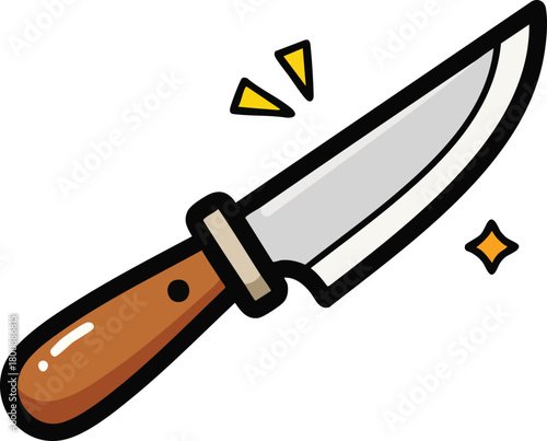 Cartoon Style Utility Knife with Brown Handle and Silver Blade Sparkling Clean