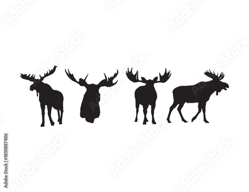 Moose Silhouette Vector Set – Wildlife Animal Shapes on White Background