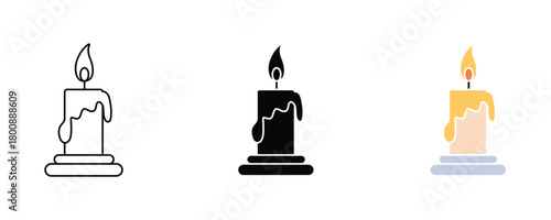 Candle icon set vector on white background burning wax candle light symbol.