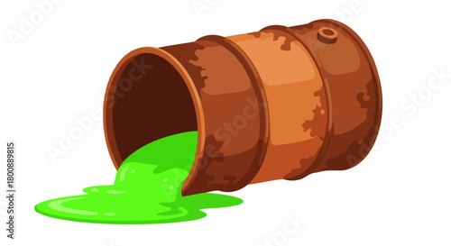 Spilled Green Liquid From Rusty Barrel Environmental Hazard and Pollution Depiction - Chemical Spill Illustration