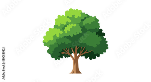 A vibrant illustration of a single leafy green tree with a sturdy trunk, symbolizing nature, growth, and ecology. This simple vector graphic is isolated on a white background