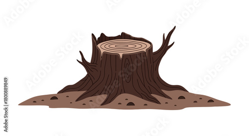 Detailed Illustration of a Tree Stump A Symbol of Nature's Resilience, Perfect for Environmental and Educational Design