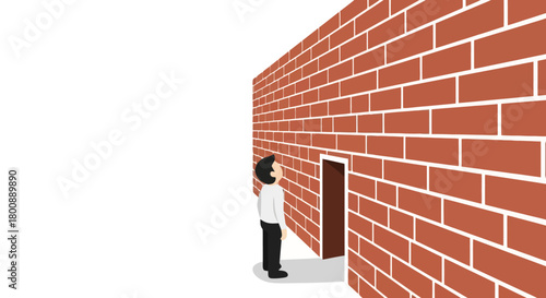 Man Confronts Brick Wall, Navigating Challenges & Seeking New Opportunities in Business