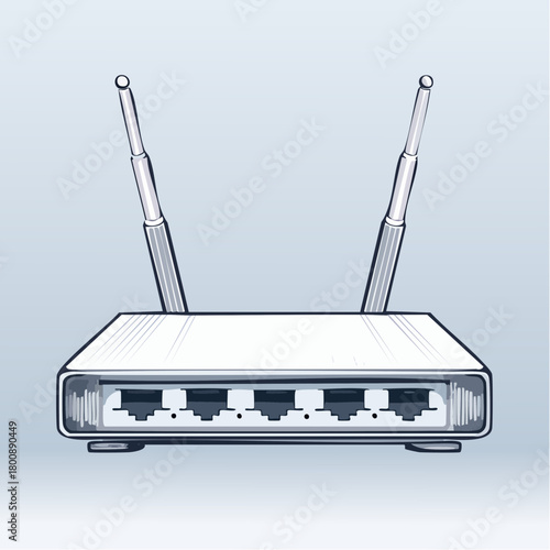 Illustration of a White Wireless Router with Two Antennas.