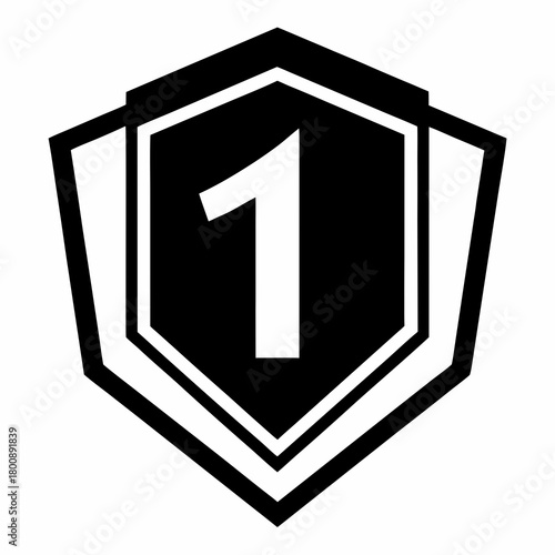 Geometric shield emblem with bold number one silhouette
