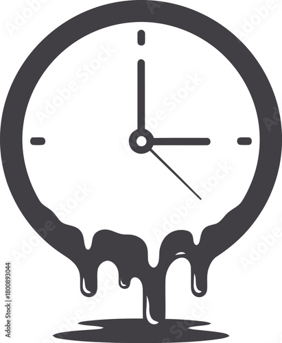 A melting clock illustration, isolated on white background, symbolizing time slipping away and the concept of time distortion