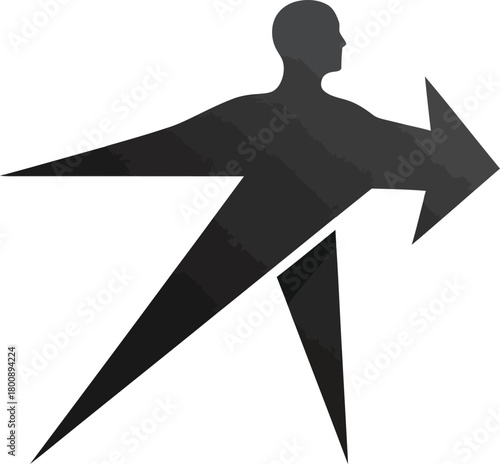 A stylized silhouette of a person integrated with an arrow pointing to the right, symbolizing direction and forward movement