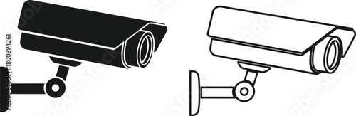 Security CCTV camera icon illustration, black and white vector design of surveillance device for monitoring, safety protection, technology, and video security concept