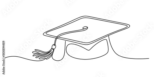 Continuous line art drawing of a graduation cap with a tassel. symbolizing academic achievement, higher education, learning, and future success!