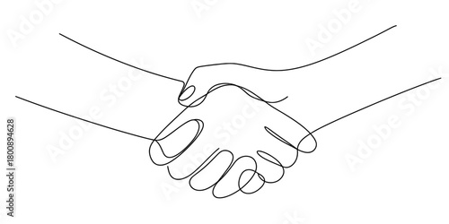 Continuous line drawing handshake. minimalist outline art representing agreement, partnership, greeting, trust, and collaboration concept.