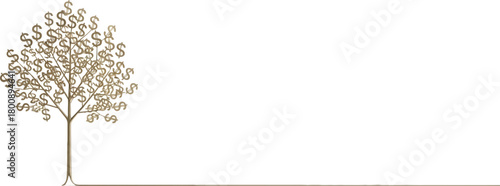 Money tree with dollar sign leaves, isolated on white background