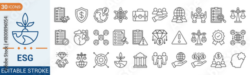 ESG icon collection set. Containing sustainability, ethics, governance, climate, and more. Vector illustration eps 10