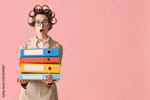 Shocked businesswoman with ...